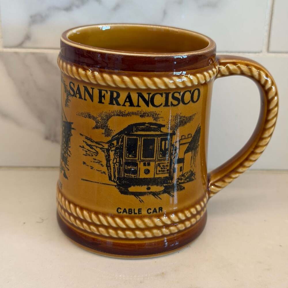 Vtg San Francisco Coffee Mug Cable Car Golden Gate Bridge Chinatown